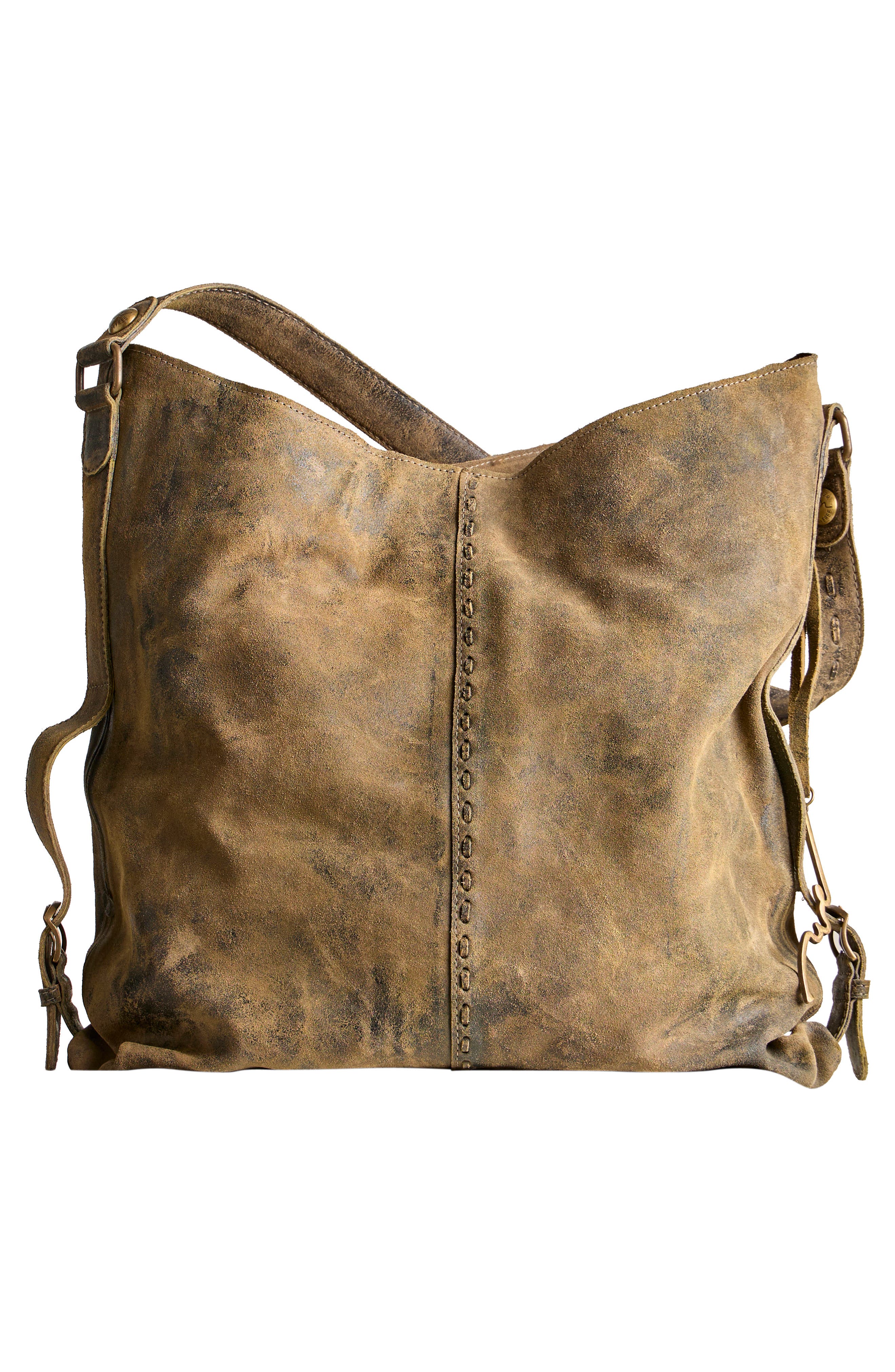 Free People Dallas Distressed Leather Shoulder Bag, Alternate, color, Sandblasted Khaki