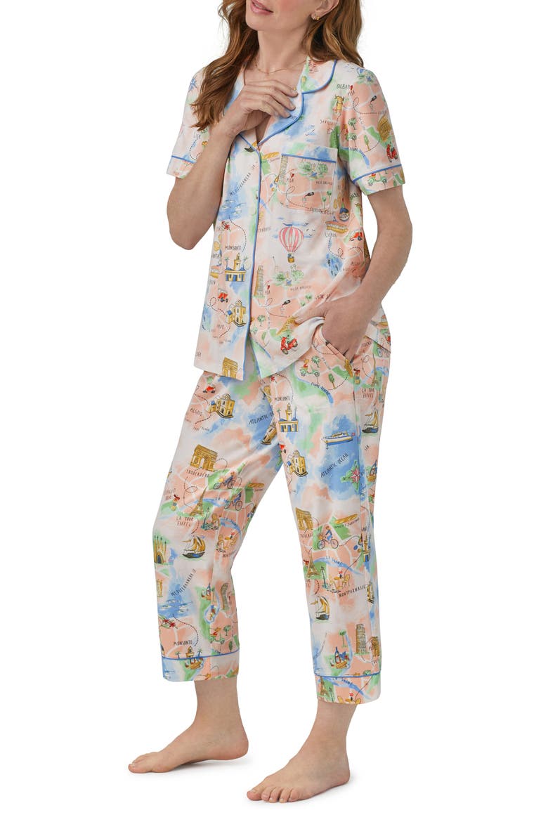 Print Stretch Organic Cotton Jersey Crop Pajamas, Alternate, color, WANDERLUST