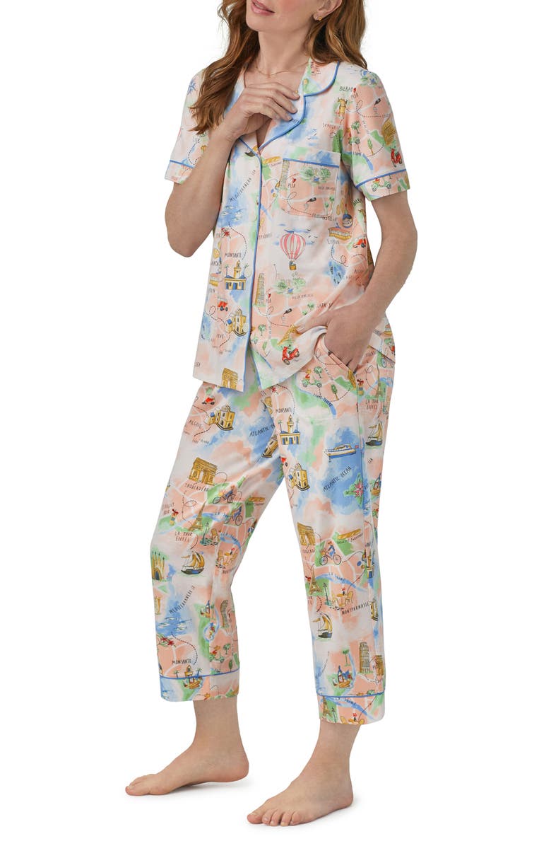 BedHead Pajamas Print Stretch Organic Cotton Jersey Crop Pajamas, Alternate, color, 