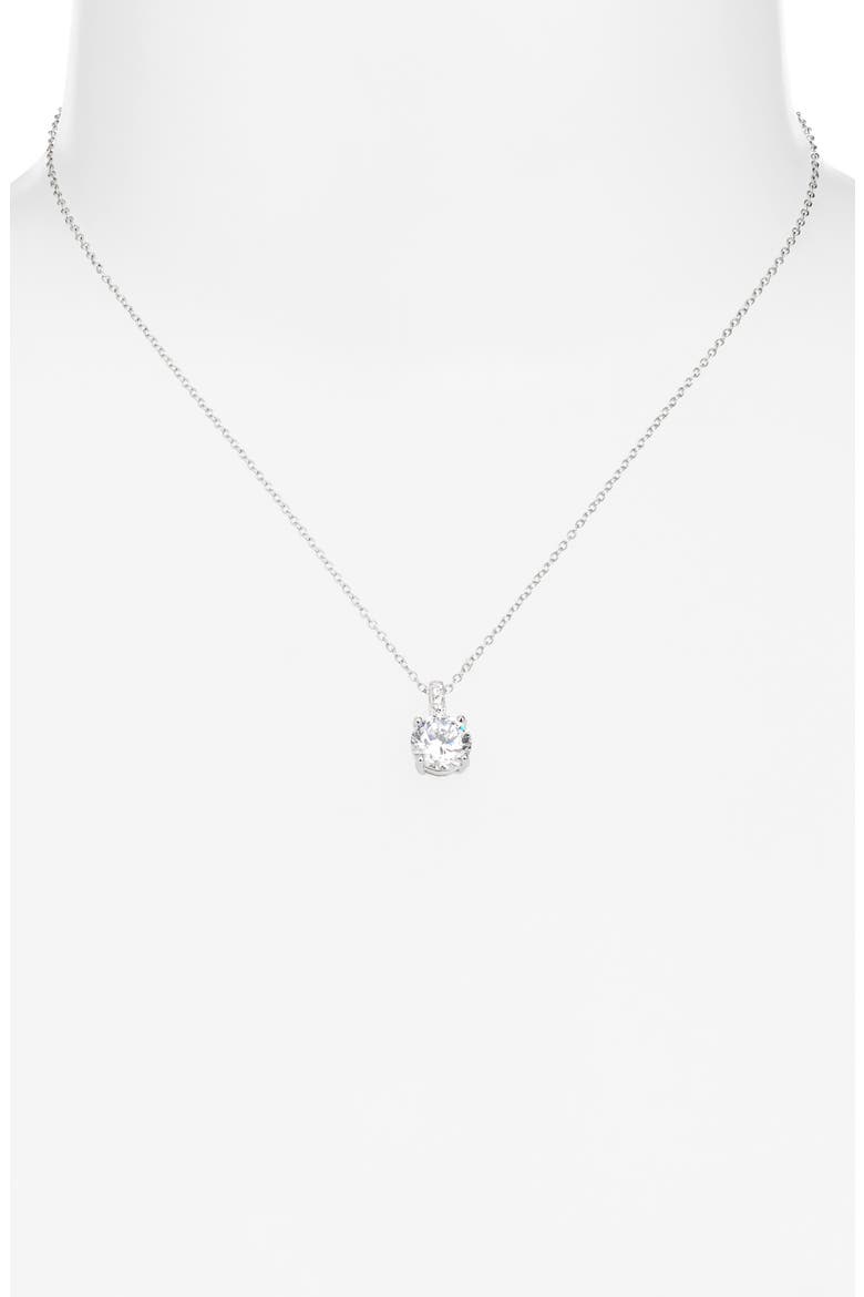 Round Cubic Zirconia Pendant Necklace, Alternate, color, CLEAR- PLATINUM PLATED