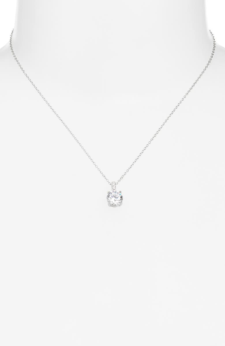 Nordstrom Round Cubic Zirconia Pendant Necklace, Alternate, color, Clear- Platinum Plated