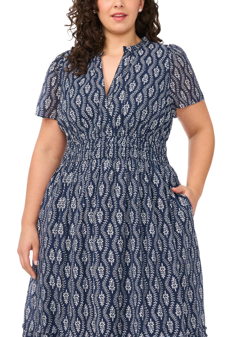 Print Smocked Waist Maxi Dress, Alternate, color, CLASSIC NAVY
