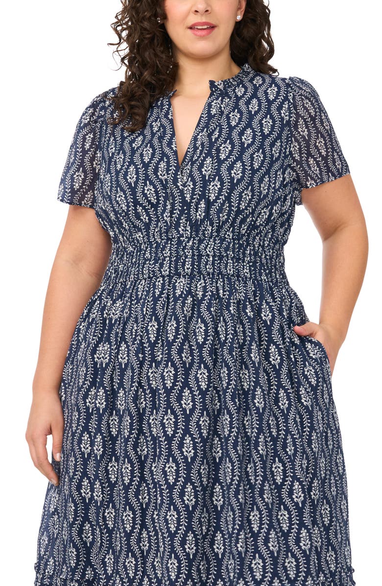 CeCe Print Smocked Waist Maxi Dress, Alternate, color, Classic Navy