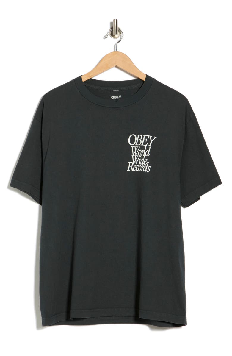 Obey Worldwide Records Graphic T-Shirt, Alternate, color, Pigment True Vintage Black