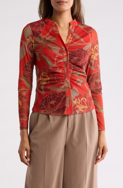 Ruched Button-Up Shirt