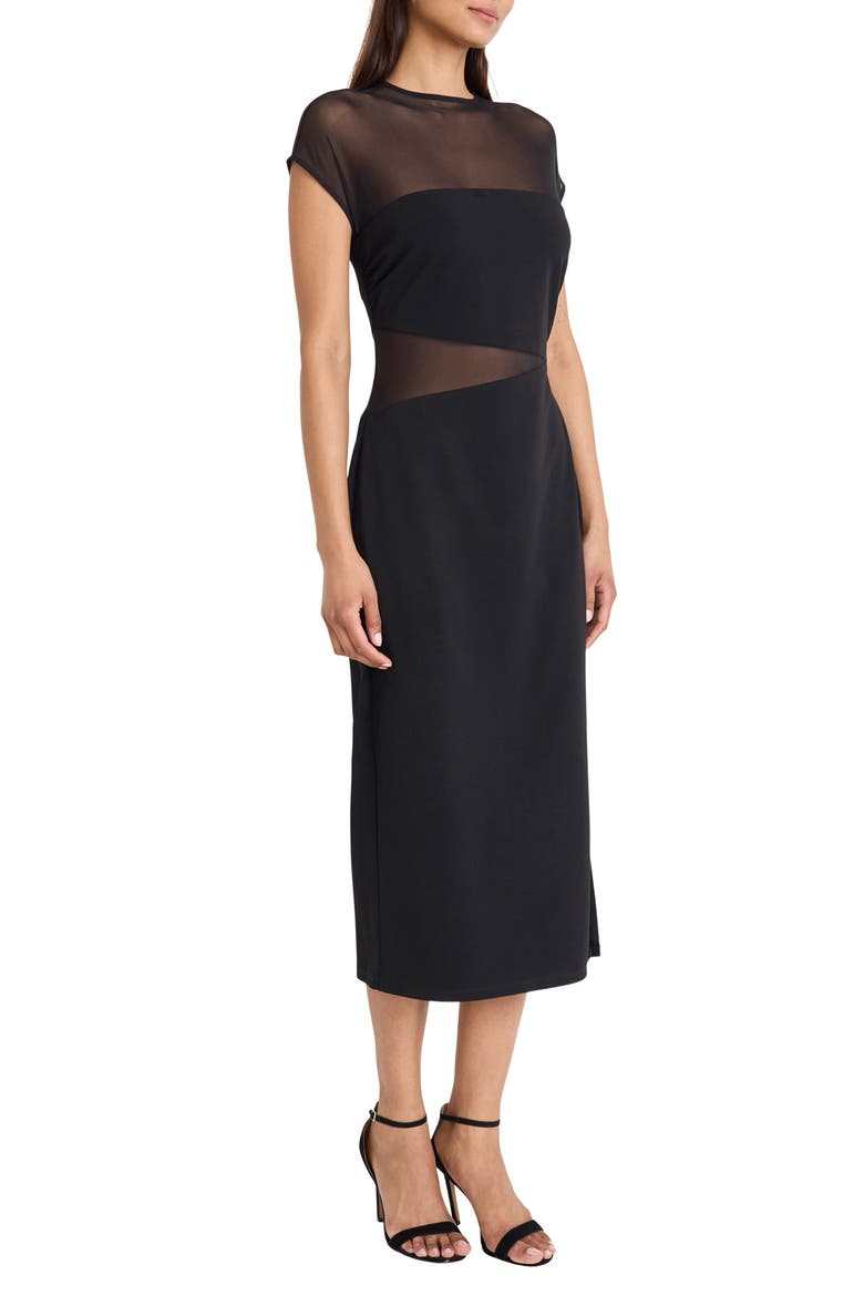 Scuba Crepe Mesh Detail Dress, Alternate, color, BLACK