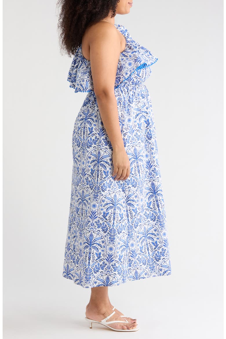 Romina Tropical Suraya One-Shoulder Cotton Midi Dress, Alternate, color, BLUE-WHITE-MULTI