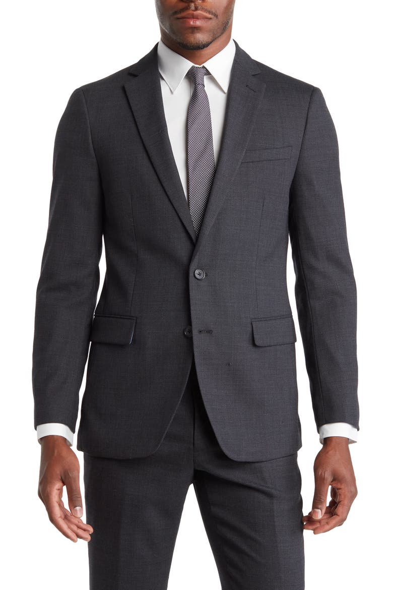 Black Birdseye Stretch Suit Jacket, Main, color, CHARCOAL