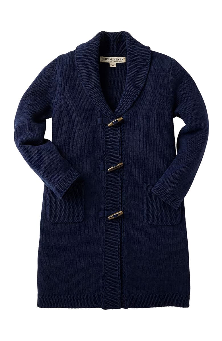 Hope & Henry Girls' Tunic Cardigan with Shawl Collar, Main, color, Blue