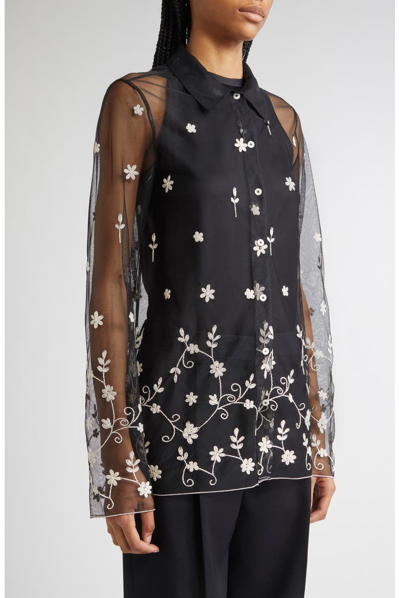 Floral Embroidered Tulle Shirt (Women) | Nordstrom
