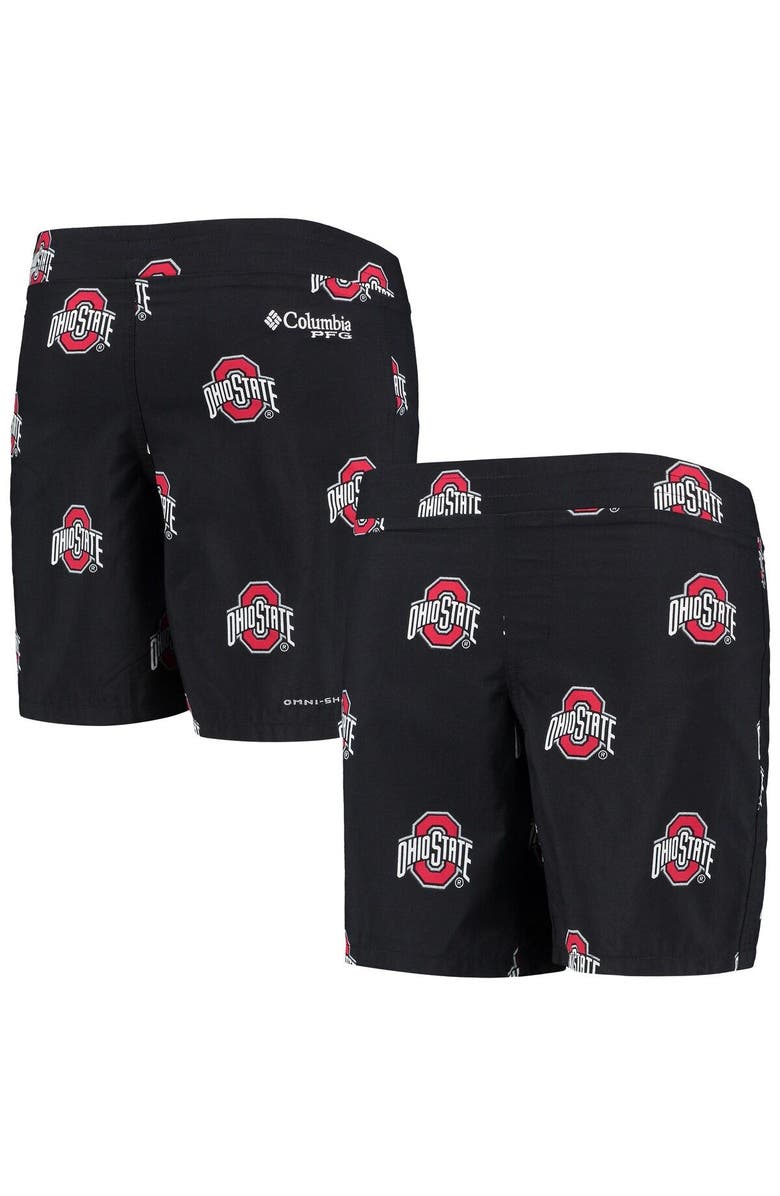 Columbia Youth Columbia Black Ohio State Buckeyes Backcast Printed Omni-Shade Shorts, Main, color, Black