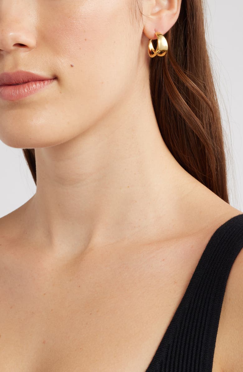 Nordstrom Demi Fine Tapered Cutout Hoop Earrings, Alternate, color, 14K Gold Plated