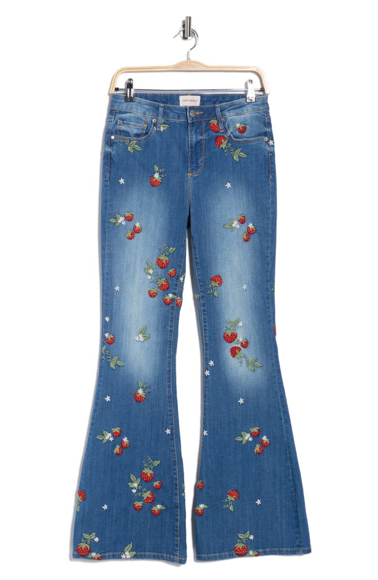 Driftwood Farrah x Strawberry Fields Embroidered Flare Leg Jeans, Alternate, color, 