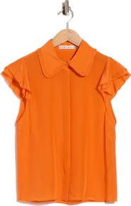 ALICE + OLIVIA Martel Flutter Sleeve Silk Top