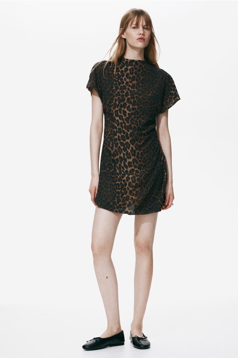 Draped Turtleneck Dress, Alternate, color, Brown/leopard print