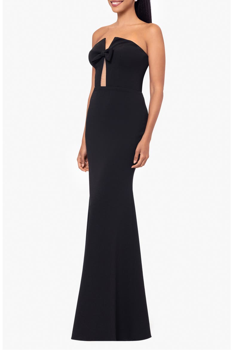 Bow Strapless Scuba Crepe Mermaid Gown, Alternate, color, BLACK