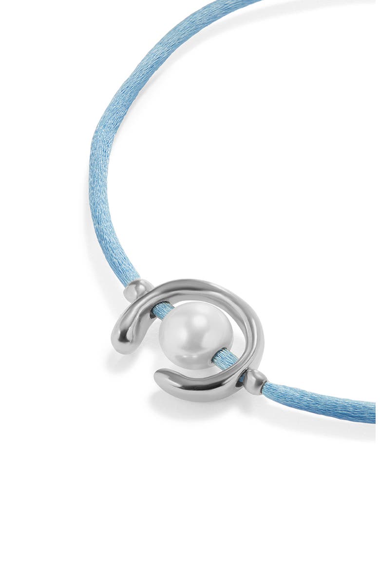 Blue Thread Bracelet with Pearl Shell Trimmings Plated in Sterling Silver, Alternate, color, Silver