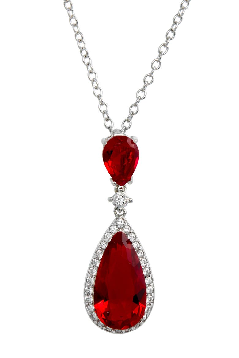 Cubic Zirconia Teardrop Pendant Necklace, Main, color, RED
