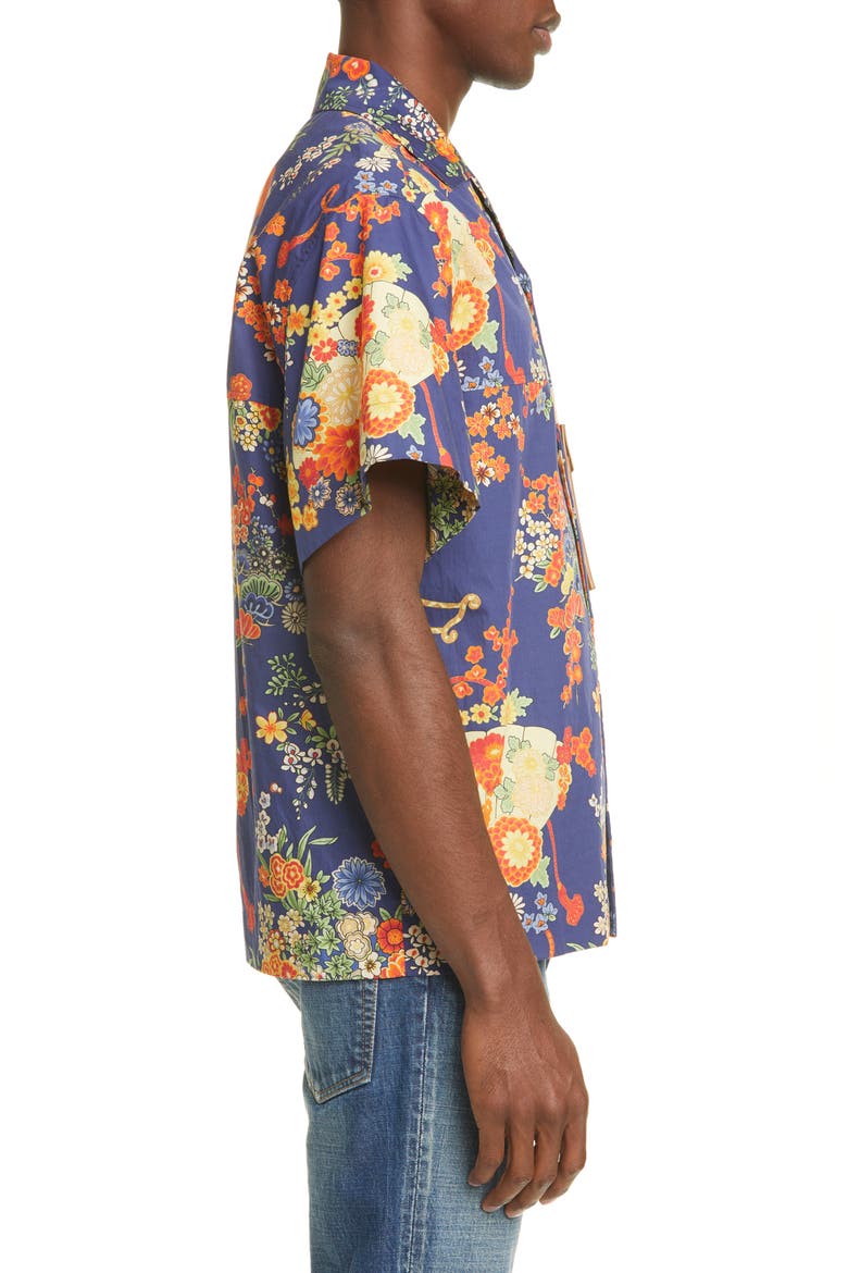 Blooming Short Sleeve Button-Up Shirt, Alternate, color, BLUE MULTICOLOR