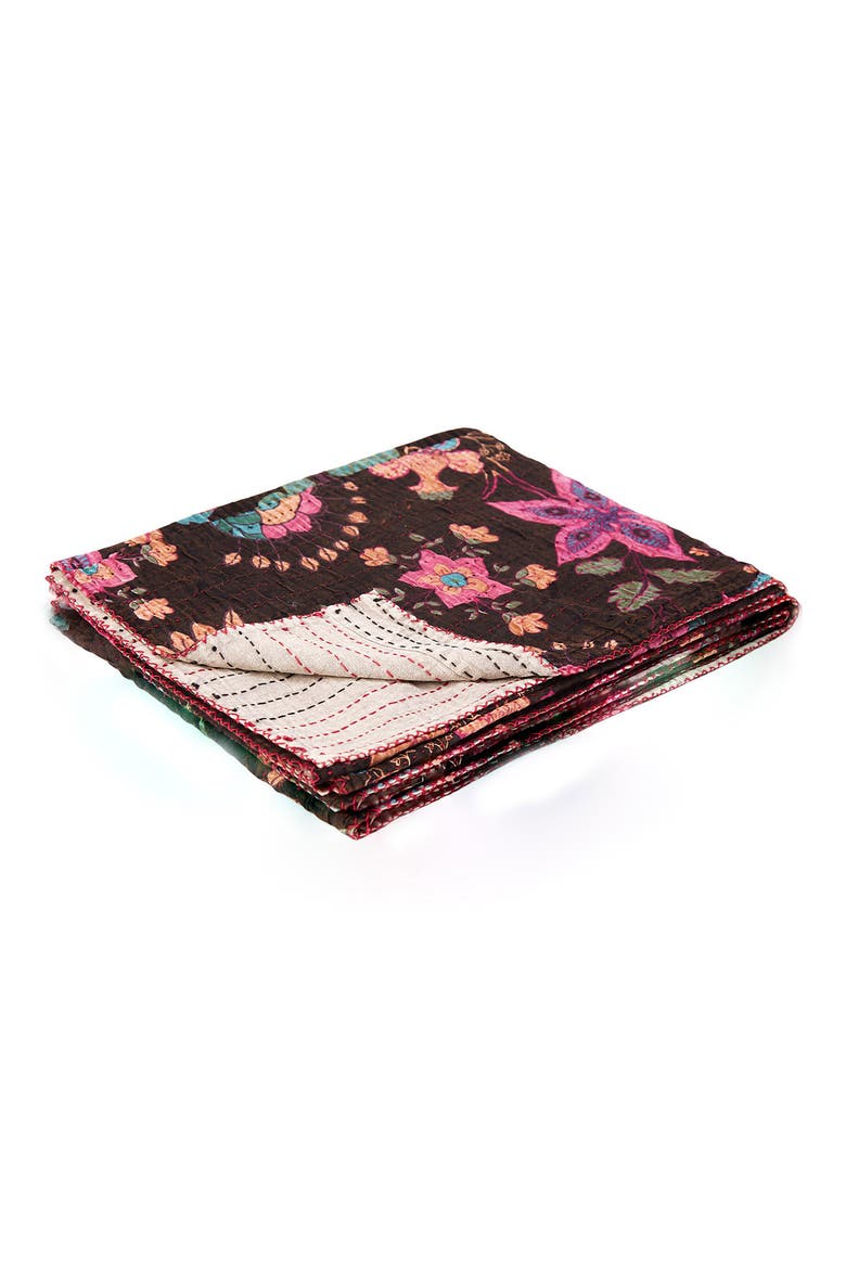 Vintage Cotton Kantha Throw Blanket, Alternate, color, MULTI GREY
