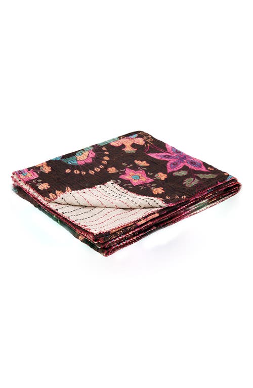 Taj Hotel Vintage Cotton Kantha Throw Blanket In Multi Grey
