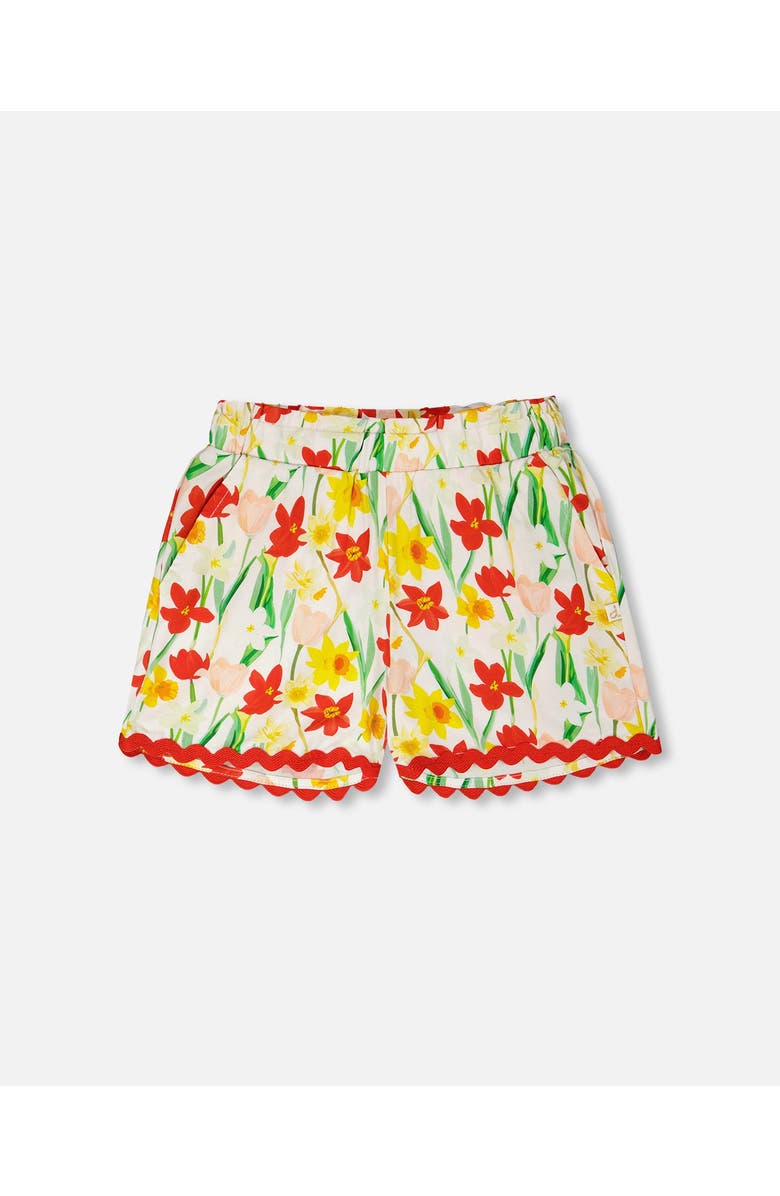 Deux par Deux Viscose Daffodil Shorts, Main, color, White Printed Daffodils