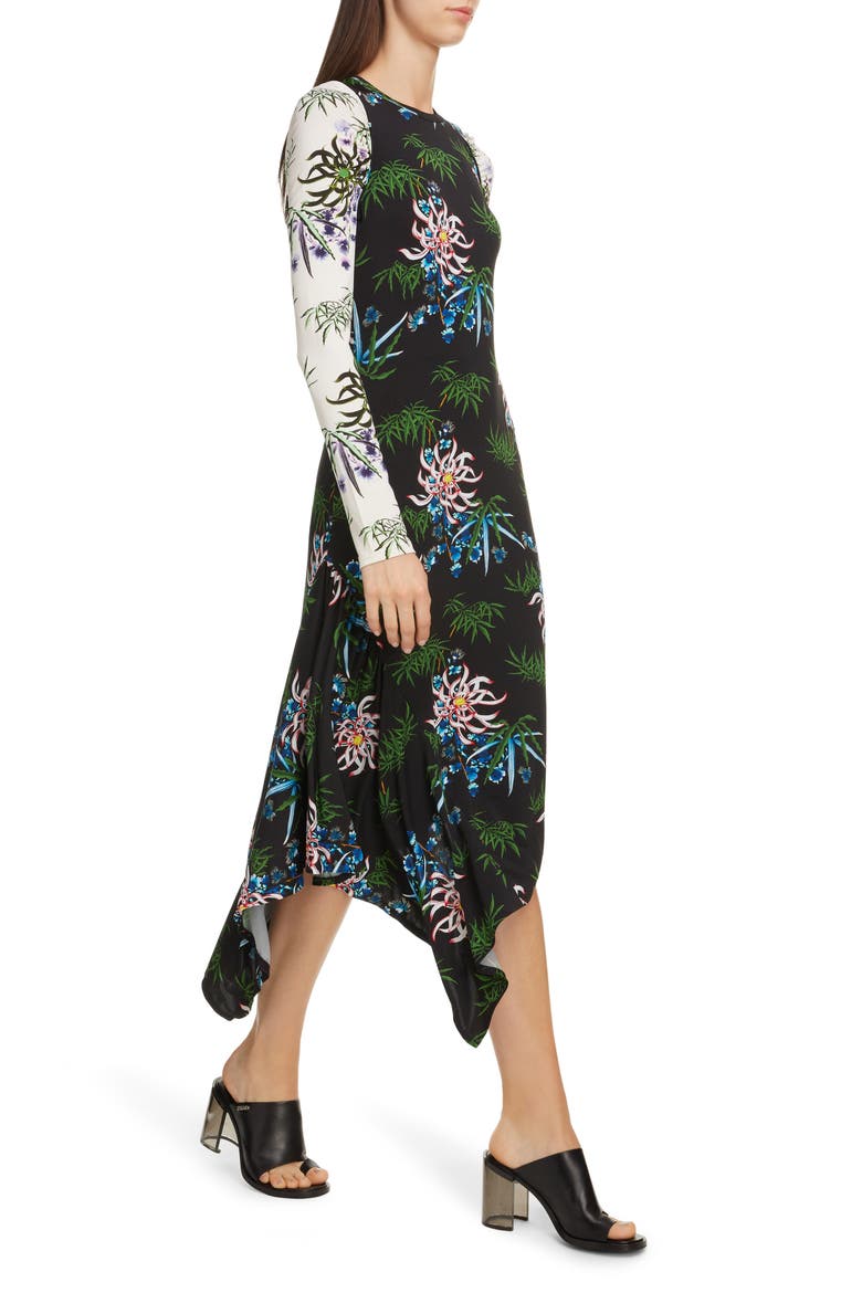 Long Sleeve Asymmetrical Dress, Alternate, color, BLACK