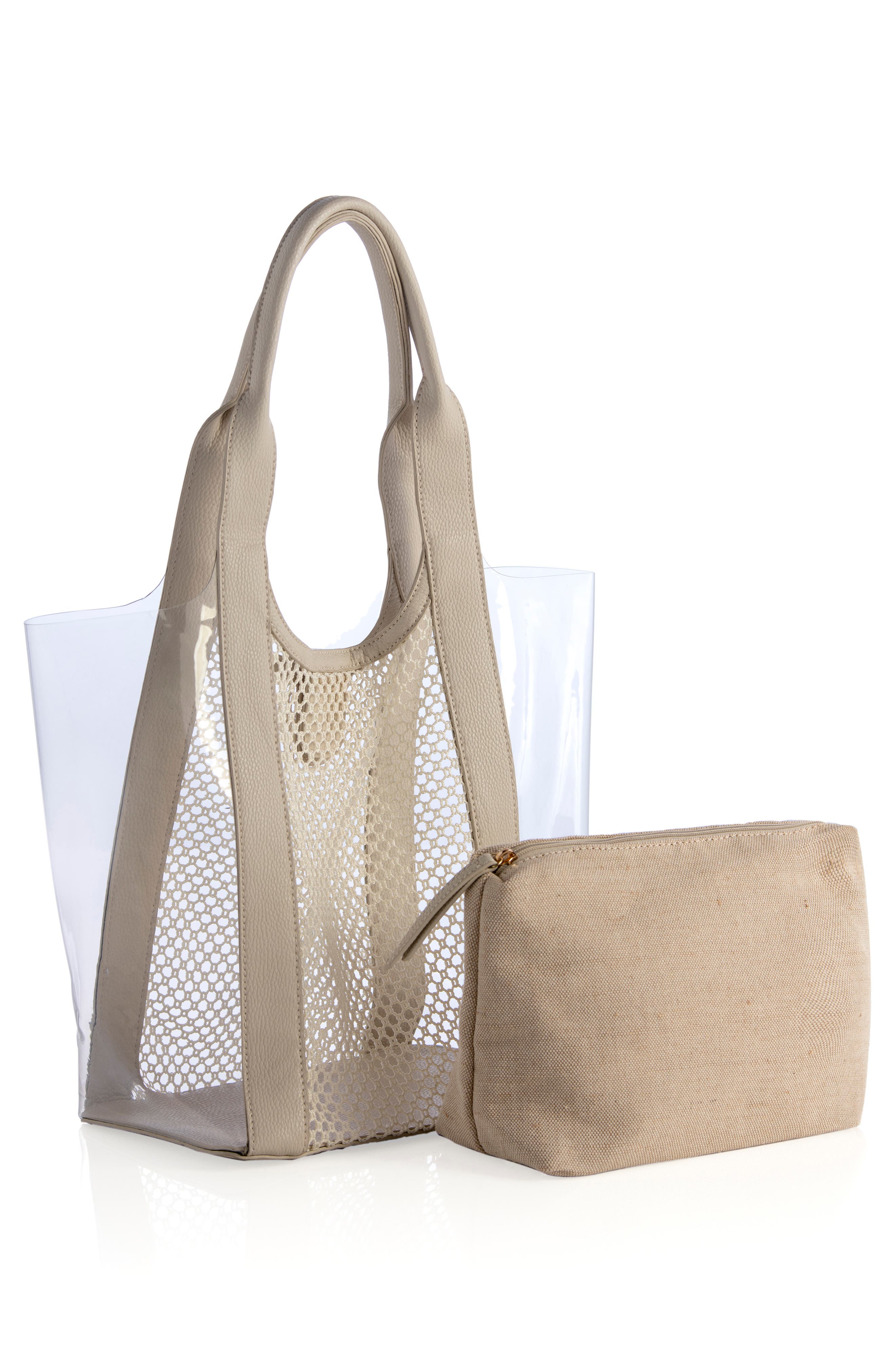 Valery Mesh Panel Transparent Tote, Alternate, color, IVORY