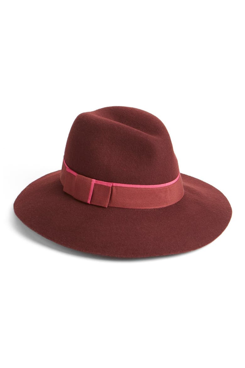 Double Banded Wool Fedora, Main, color, BURGUNDY LONDON
