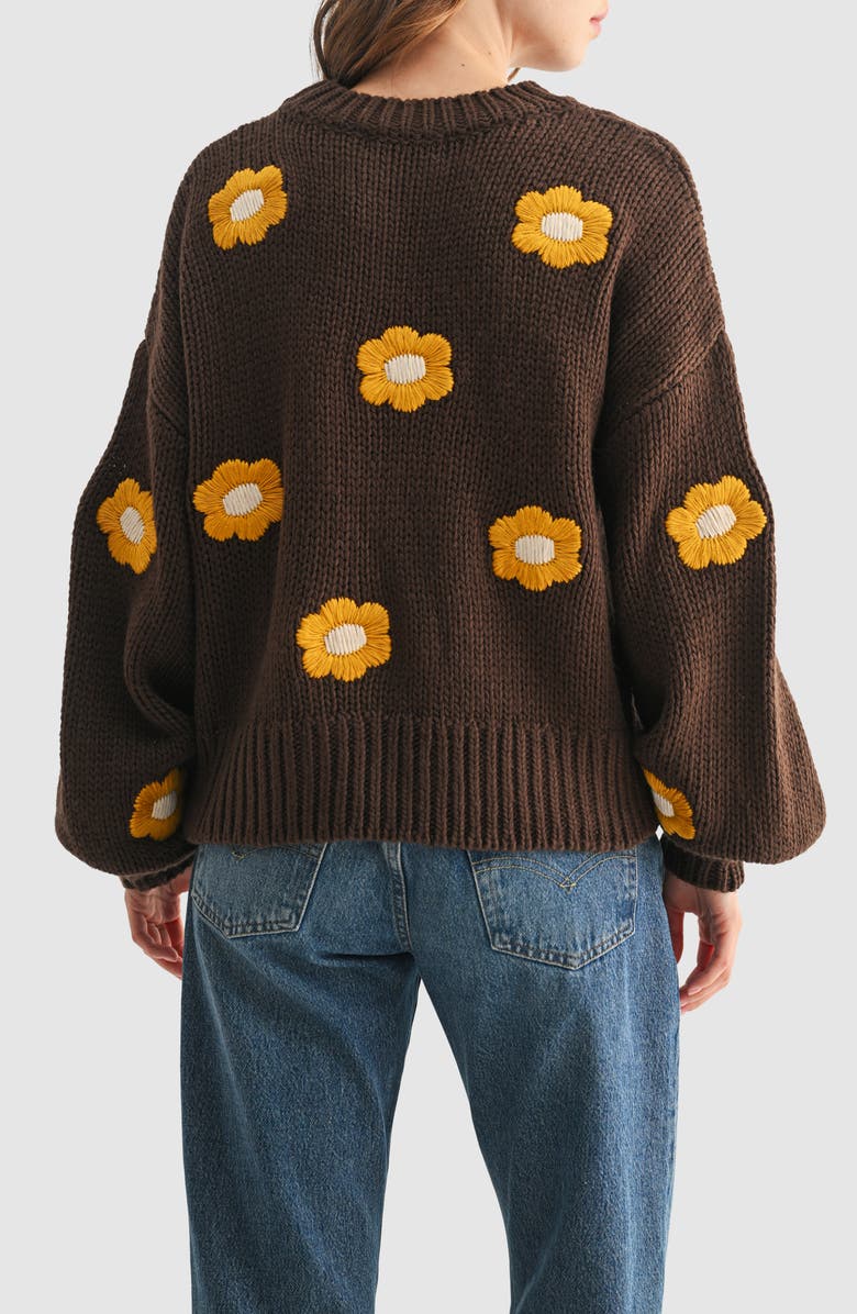 All in Favor Embroidered Flower Crewneck Sweater, Alternate, color, Brown Mustard Flower