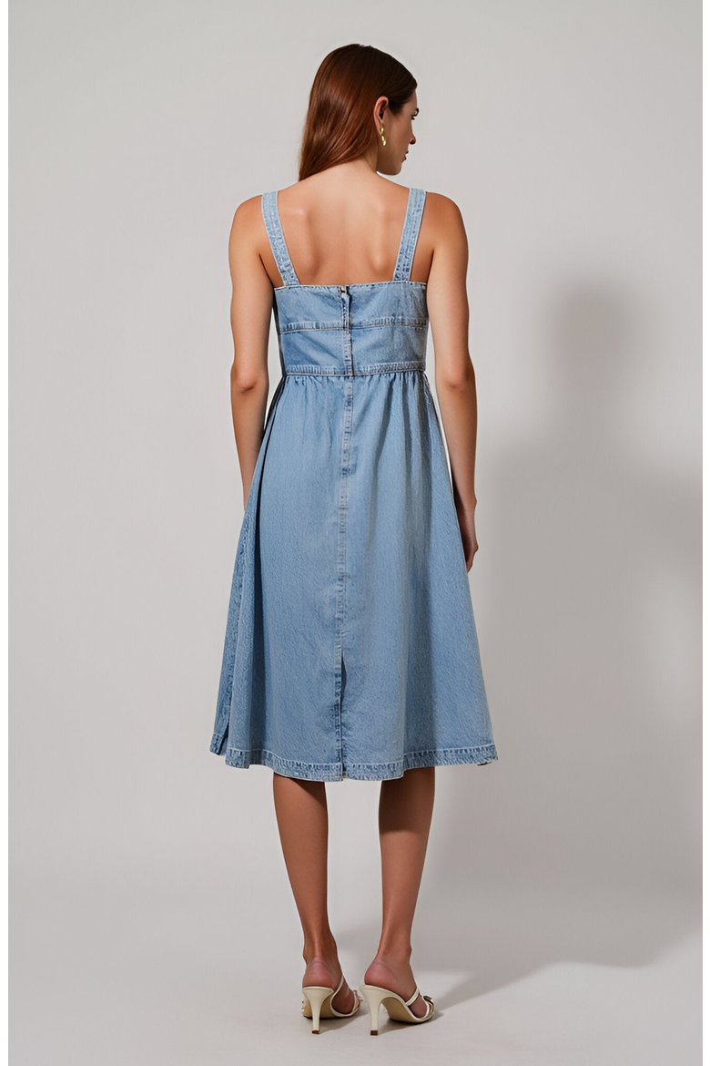 Denim Midi Dress with Bow Detail, Alternate, color, Light Blue