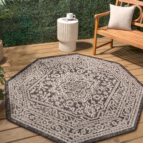 Jonathan Y Sinjuri Medallion Textured Weave Octagon Indoor/outdoor Area Rug In Gray