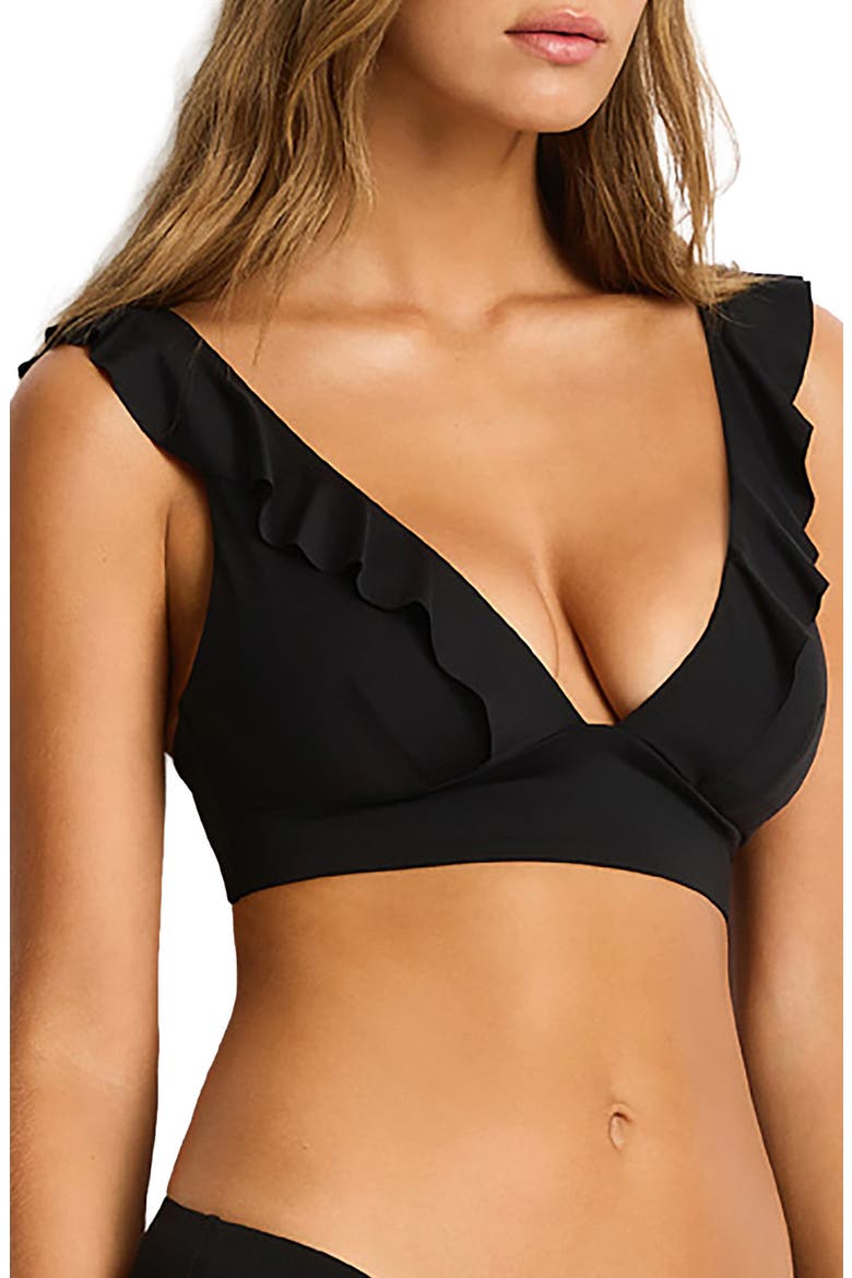 Frill Bikini Top, Alternate, color, BLACK
