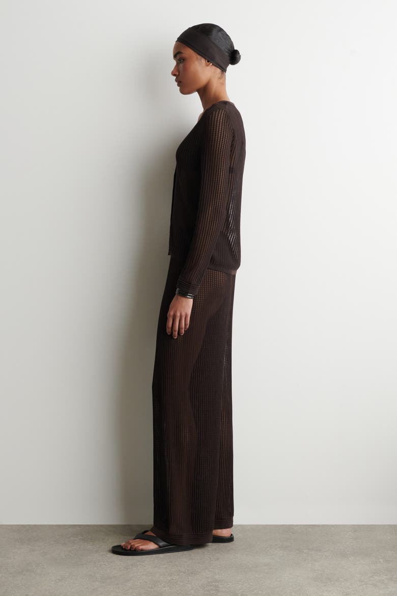 Ribbed Open-knit Cardigan, Alternate, color, BROWN