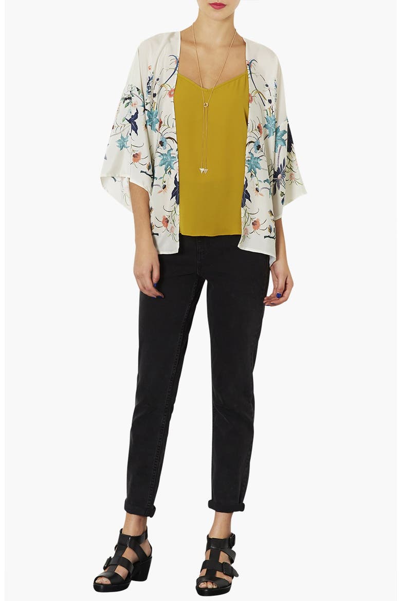 Floral Print Kimono Jacket, Alternate, color, CREAM