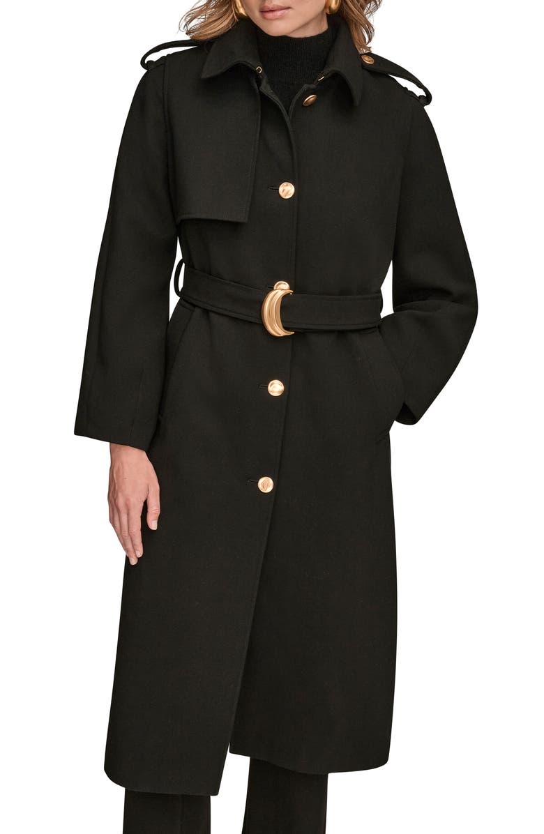 Donna Karan New York Modern Crepe Trench Coat, Alternate, color, Black