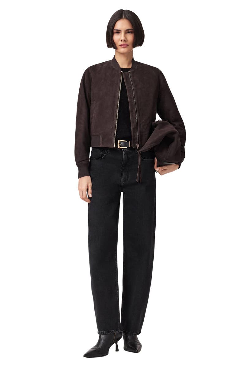 AllSaints Orten Suede Bomber Jacket, Alternate, color, Bitter Brown