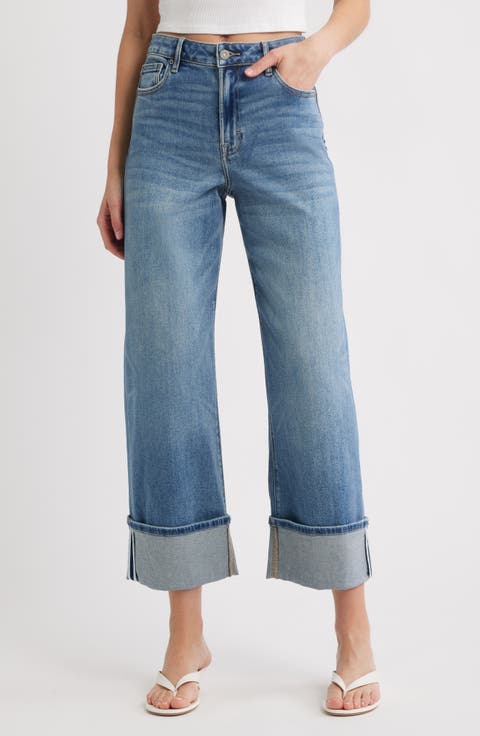 Cuffed Wide Leg Jeans