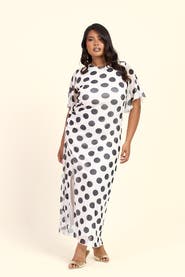 FASHION-SZN CURVE Large Polka Dot Ruched Side Maxi Dress