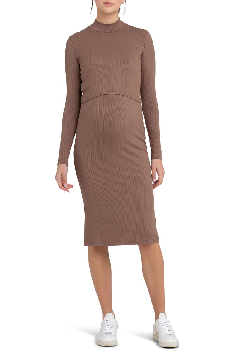 Ripe Maternity Ruby Layered Rib Long Sleeve Maternity/Nursing Dress, Main, color, 