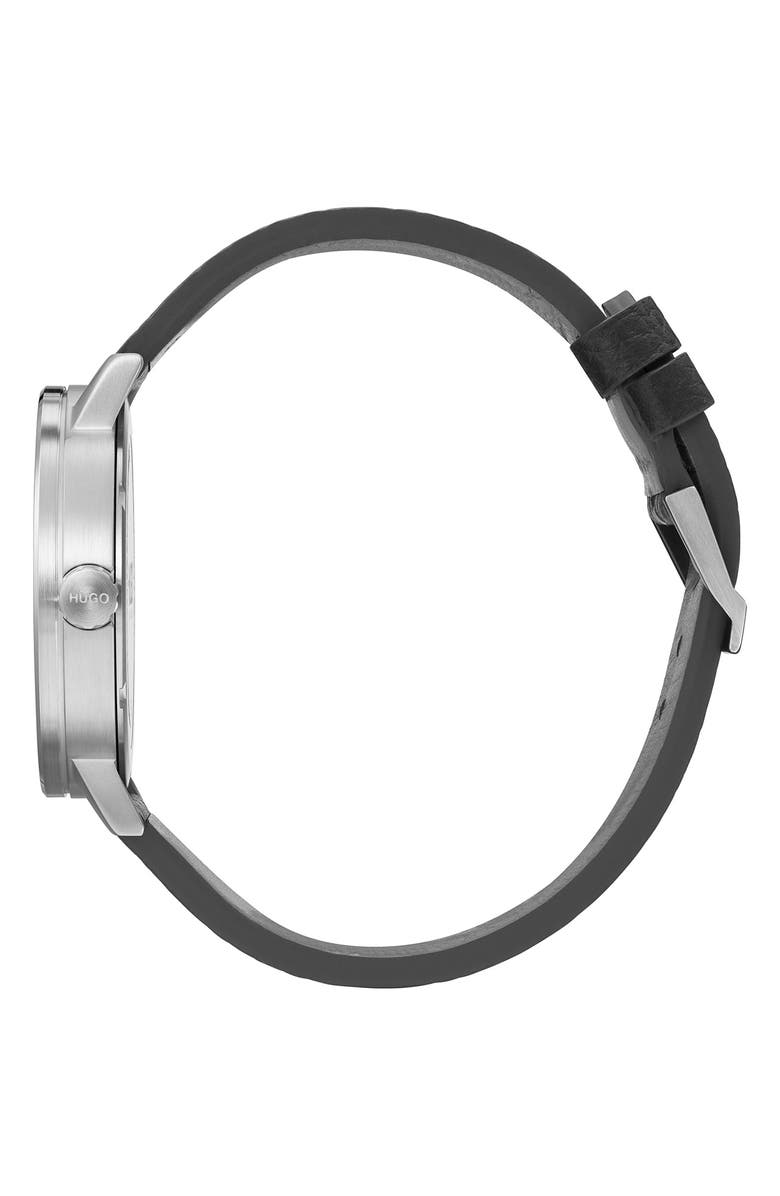 BOSS Rase Leather Strap Watch, 42mm, Alternate, color, Black