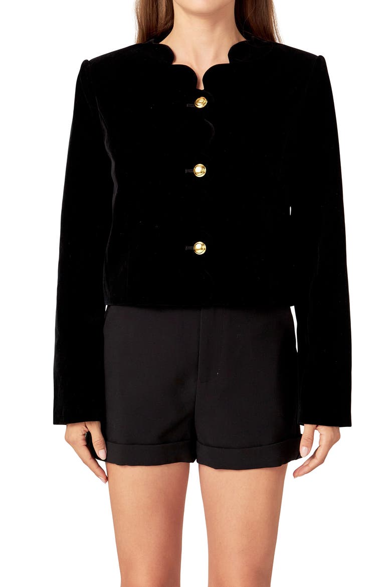 Velvet Scallop Jacket, Alternate, color, BLACK