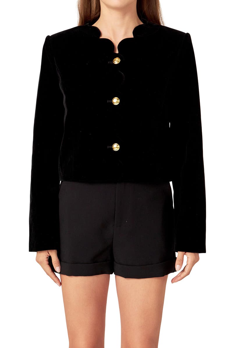 English Factory Velvet Scallop Jacket, Alternate, color, Black