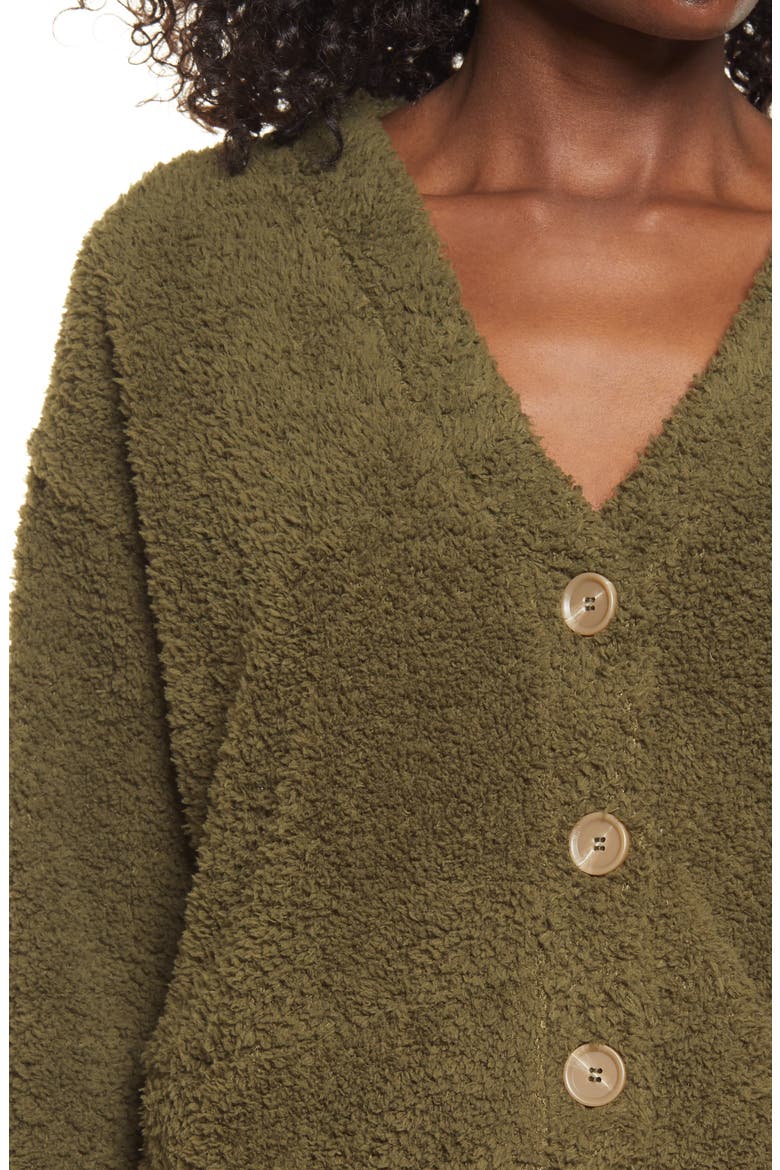 Cozy Fleece Cardigan, Alternate, color, OLIVE NIGHT
