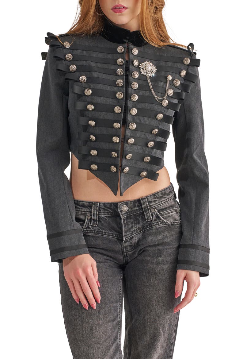 Bronwen Military Jacket, Main, color, BLACK