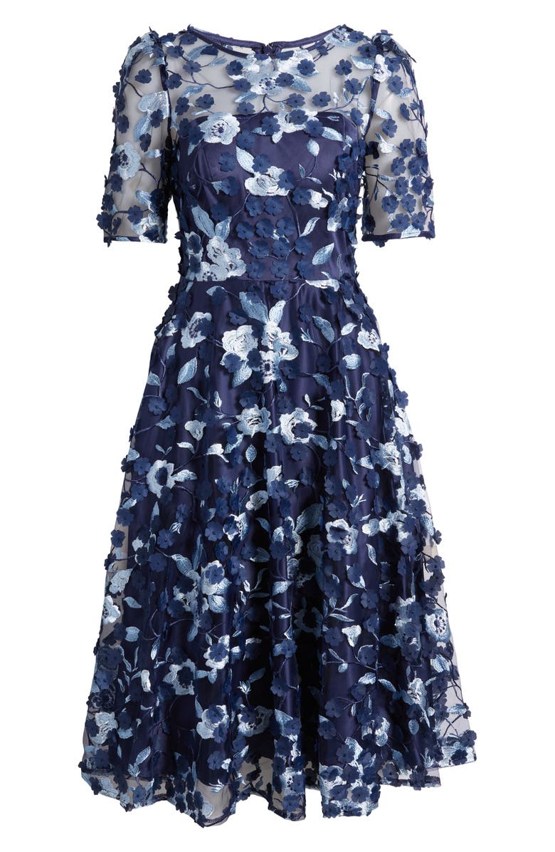 Eliza J Floral Appliqué Cocktail Midi Dress, Alternate, color,