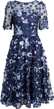 Eliza J Floral Appliqué Cocktail Midi Dress