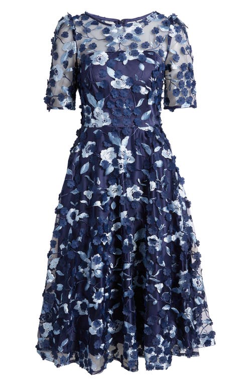 Eliza J Floral Appliqué Cocktail Midi Dress In Navy
