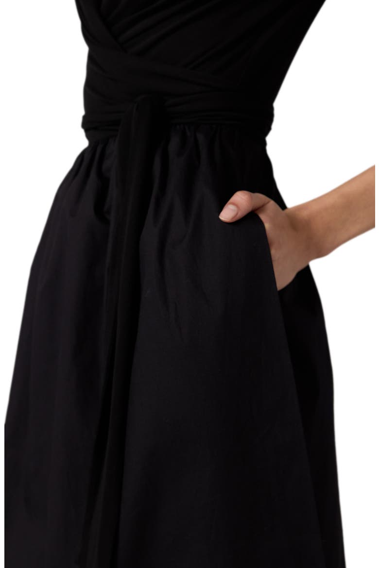 Elena Mixed Media Fit & Flare Dress, Alternate, color, BLACK