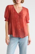 Vince Camuto Pintuck V-Neck Puff Sleeve Top